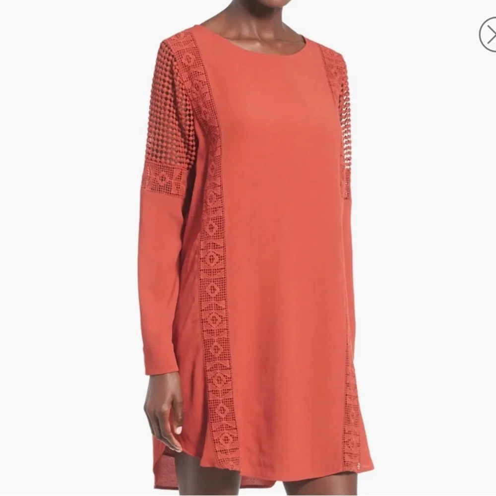 ASTR the Label Crochet Inset Rust Orange Cotton Shift Dress